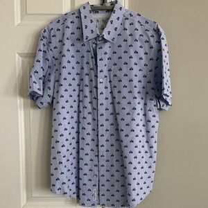 Original Penguin Light Blue Short-Sleeve Button-Down with Red Bicycle Print